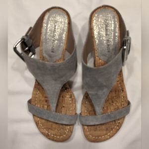 Donald J. Pliner Silver Cork Wedge Flip Flops 7 M